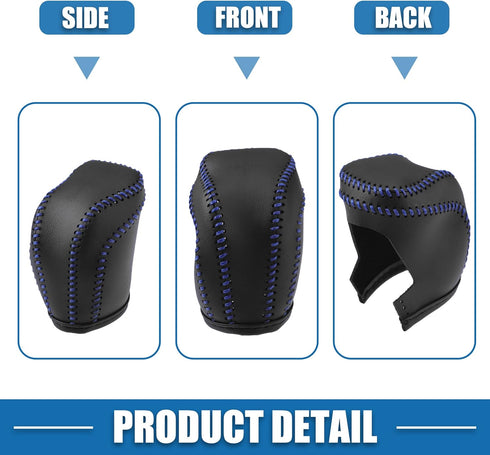 Gear Shift Head Knob Cover Transmission Lever Trim for Toyota RAV4 2013 2014 2015 2016 Faux Leather Black Blue Stitches...