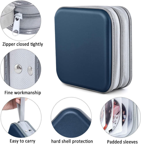 CD Case, DVDs Wallet Holder, CD/DVD Case Wallet 40 Discs Heavy Duty Bag Binder Storage Booklet Album (Dark Blue)...