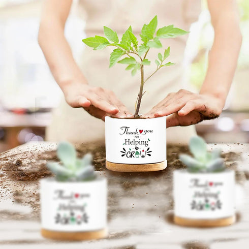 Funny Plant Pots Teacher Appreciation Gifts, Ceramic Succulent Planter Pots with Bamboo Tray, Cute Cactus Planters for Indoor Plants, Birthday Gif...