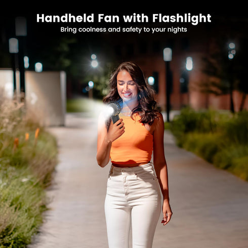 Portable Handheld Fan,3 Speeds Powerful Personal Fan with Flashlight, USB Rechargeable 2400mAh Battery Operated Fan for 3-15 hours, Mini Pocket Fa...