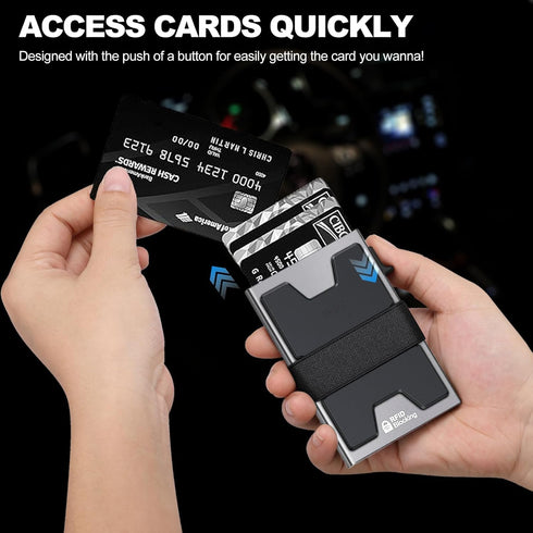 Slim Aluminum Card Holder Wallet for Men, Durable Expandable Backplate, RFID Blocking Minimalist Metal Pop Up Wallet, Holds 12 Cards Plus Cash (Gr...