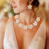 EVER FAITH Flower Jewelry Sets for Women, Dainty Enamel Faux Pearl Bead Wedding Party Choker Necklace Hook Earrings Set Summer Beach Accessories f...