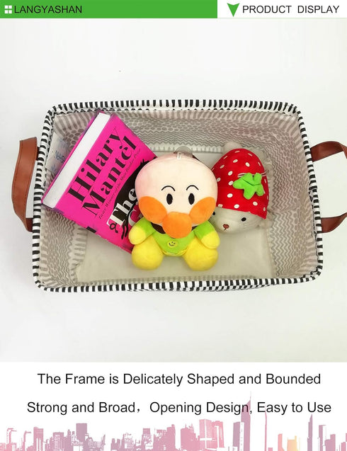 LANGYASHAN Rectangular Storage Bin Collapse Canvas Fabric Cartoon Storage Basket with Handles for Organizing Home Kitchen Boys and Girls Toys Offi...