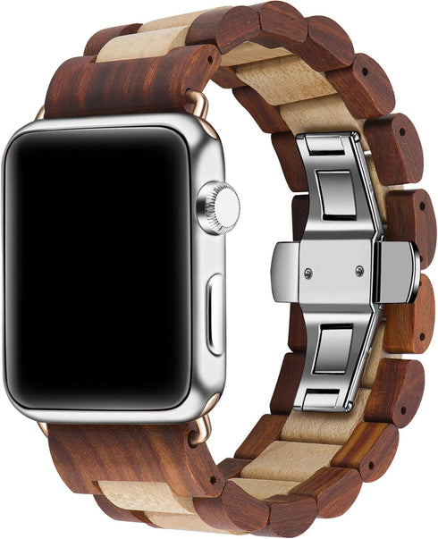 Wooden Watch Band Compatible with Apple Watch, Natural Hardwood Watch Strap Thickened Wrist Bracelet for iWatch Series 8,7, 6, 5, 4, 3, 2, 1, Spor...