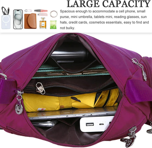 WITERY Nylon Crossboby Bags for Women - Waterproof Zipper Multi-Pocket Crossboby Purse Lightweight Shoulder Bag...