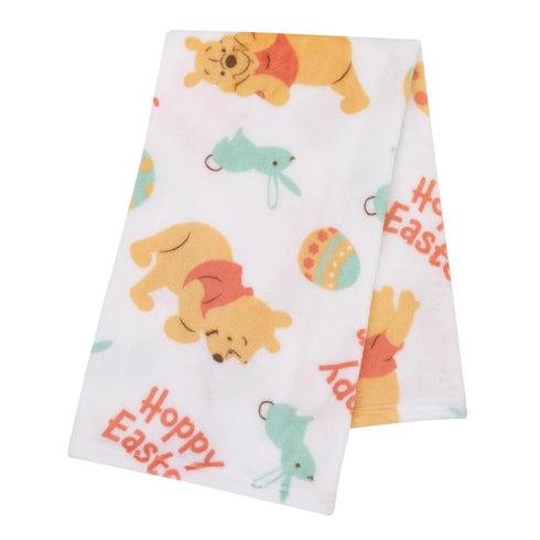 Disney Winnie The Pooh Aqua, Tan, Red, and White Hoppy Easter Super Soft Plush Baby Blanket...