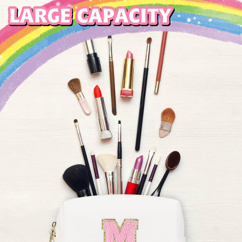 Initial Makeup Bag,Personalized preppy bag Waterproof PU Leather Chenille Letter Cosmetic Bag,Portable Travel Toiletry Bag Monogram Birthday Gift ...