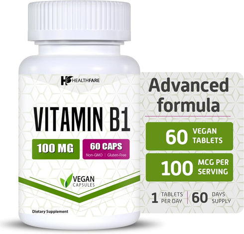 Vitamin B1 100mg | 60 Capsules | Thiamine Supplement | Supports Overall Health | Non-GMO | Gluten Free (60 Capsules)...