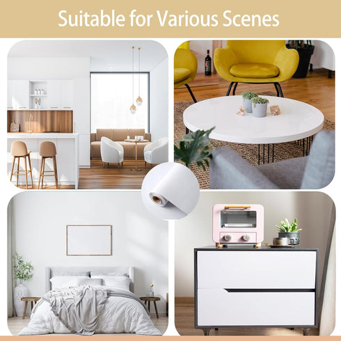 White Contact Paper 15.7"x118" Peel and Stick Wallpaper, Matte White Wallpaper Self-Adhesive and Removable Decorative Contact Paper for Cabinets,C...
