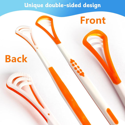 4-Pack Tongue Scraper Oral Care Kits – Plastic Dual-sided Tongue Brushes for Reducing Bad Breath, Includes Comfort Grip Handle, Ideal for Adults a...