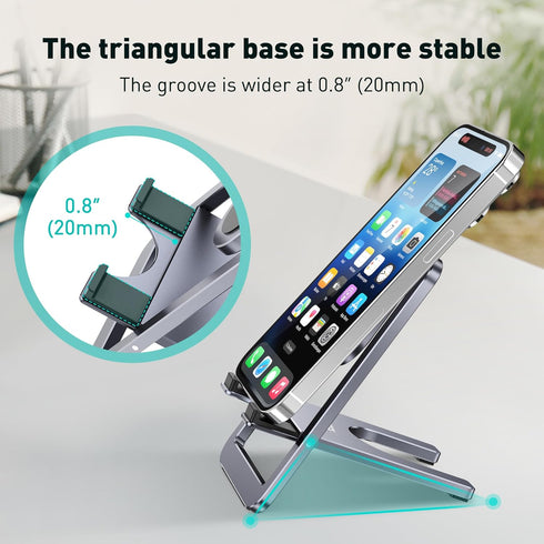 Portable Phone Stand for Desk, Aluminum Adjustable Cell Phone Holder, Foldable Travel Cellphone Dock Compatible with iPhone 15 14 13 Pro Max Mini,...
