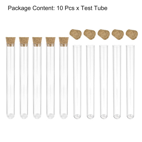 uxcell 10Pcs PS Plastic Test Tubes with Cork Stoppers, Round Base, 13x100mm, Storage Container for Scientific Experiments Sample Display Decoratio...