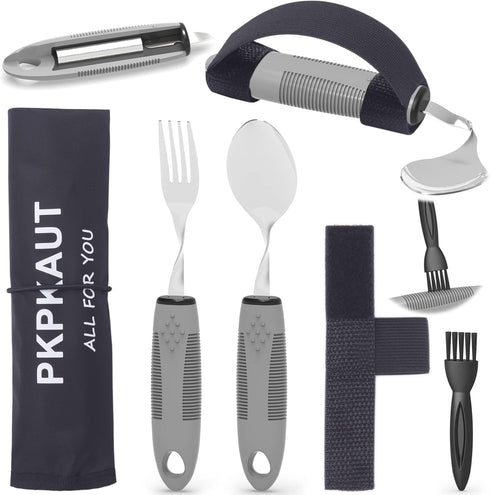Weighted Parkinsons Utensils for Hand Tremors, Weighted Silverware for Parkinsons Patients Arthritic Hands, Built Up Utensils for Adults, Adaptive...