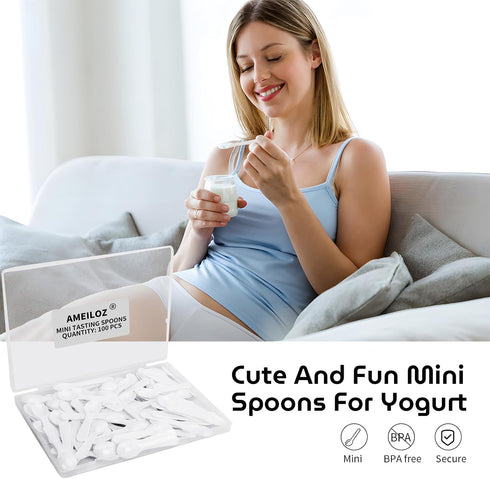 100PCS 3 Inch Mini Tasting Spoons Tiny Plastic Taster Spoon for Yogurt Pudding Jello Shots Ice Cream, Extra Little Sample Micro Spoons (White)...