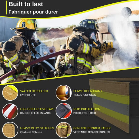 Firefighter Wallet Bifold Original Turnout Bunker Gear Fabric (Beige & Orange)...