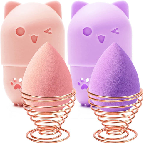 Makeup Sponge Holder, Beauty Sponge Holder + Makeup Blender Travel Case Beauty Sponge Blender Drying Stand & Storage Containers (Pink&Purple)...