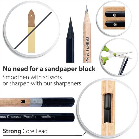 Sketch pencils for drawing and shading - 20pcs art sets with sketching pencils and erasers for all professional artists - dual pack charcoal and g...