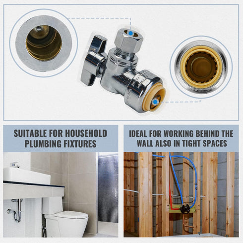 SUNGATOR 2-Pack Angle Stop Valve, Angle Water Shut Off Valve 1/2 x 3/8 Inch Compression, Toilet Water Valve, 1/4 Turn, No Lead Brass Push to Conne...
