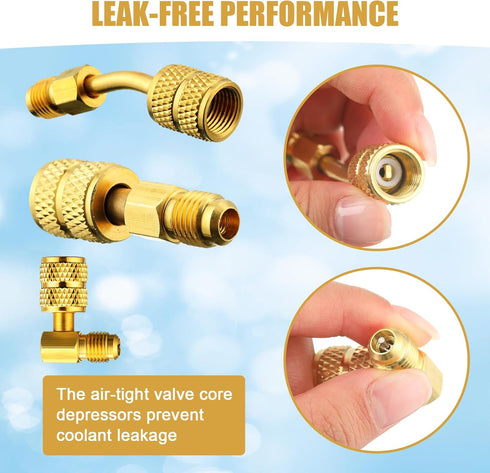 34 Pcs R410a Adapter Kit Mini Split Adapter 45° 90° Refrigerant Hose Adapter, 5/16'' Female 1/4'' Male, 1/2'' to 1/4'' Tank Adapter with Valve Cor...