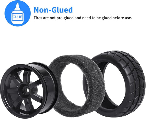 Hobbypark 4Pcs 26mm 1/10 RC Touring Car Tires & 12mm Hex Hub Wheel Rims 7 Spoke Foam Inserts for Redcat Racing HPI Tamiya HSP Exceed...