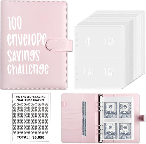 Money Saver Budget Binder Book with Pouches, 100 Envelope Challenge Binder with Numbers, A5 Money Budget Envelopes for Cash Saving $5,050 Pink...