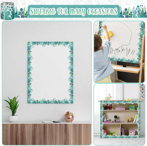 2 Rolls Scalloped Bulletin Board Borders - Eucalyptus Die-Cut Border Trim Bulletin Board Classroom Bulletin - 65.6 Feet Greenery Plant Borders Cla...