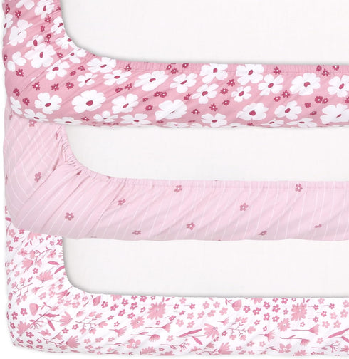 The Peanutshell Pack n Play Sheets for Baby Girl, Fitted Mini Crib Sheets, Playard Sheets, Playpen, Portable Crib Bedding, Floral Daisy 3 Pack...