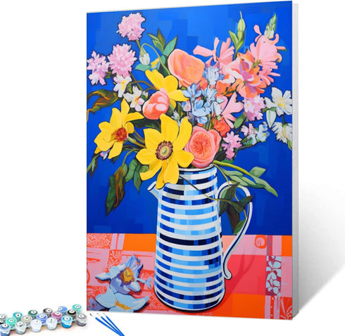 Tucocoo Blue White Jug Paint by Bumbers for Adults Graffiti Purple Background Colorful Flowers DIY Paint by Numbers Acrylic Paint Canvas Women Pai...