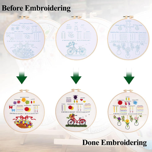 KAHEAUM Embroidery Kit for Beginners Adults Flowers Cross Stitch Kits for Kids Gift,3 Sets Design Embroidery Patterns Cloth Starter with Floss Thr...