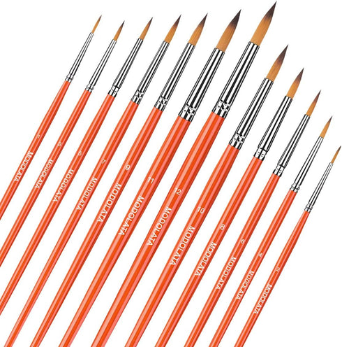 Watercolor Paint Brushes Set - 12Pcs Round Pointed Painting Brush for Acrylic, Gouache, Oil, Artist, Miniature, Model - Short Handle...