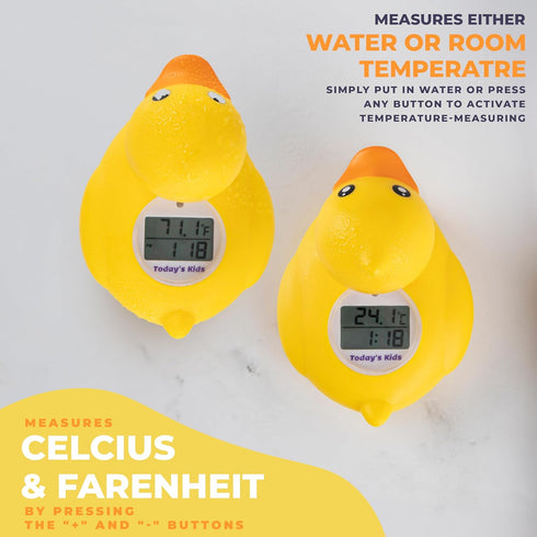 Duck Baby Bath Thermometer & Clock - Fahrenheit & Celsius Baby Bath Thermometer, Baby Thermometer for Baby Essentials - Room & Water Thermometer -...