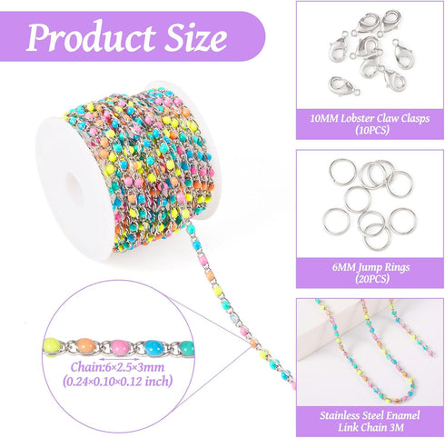 KISSITTY 9.84 Feet Stainless Steel Link Chains Enamel Bead Necklace Bracelet Unwelded Chain Jewelry Making Kit for Women Choker Anklet DIY Clothes...