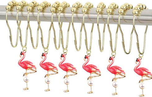 Set of 12 Flamingo Shower Curtain Hooks Decorative Home Bathroom Stainless Steel Rustproof Shower Curtain Rings Decor Accessories (Flamingo)...