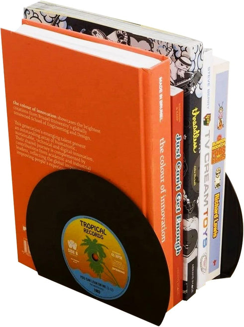 VinBee Bookends for Vinyl Records,Book Ends for Heavy Books,Book end,Retro Vinyl Record Bookend-Classic CD Shape Decorative Music Theme Bookends- ...