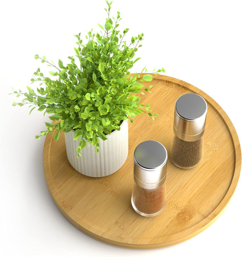 Lazy Susan Organizer Homerays 9 Inch Non-Skid Bamboo Lazy Susan for Kitchen Rotating Spice Rack for Kitchen Cabinet, Wood Turntable for Kitchen Co...