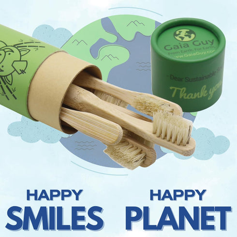 Gaia Guy Natural Bristle Bamboo Toothbrush for Kids (NO Nylon - Boar Hair ONLY) - Totally Compostable & Biodegradable Boar Bristle and Bamboo Toot...