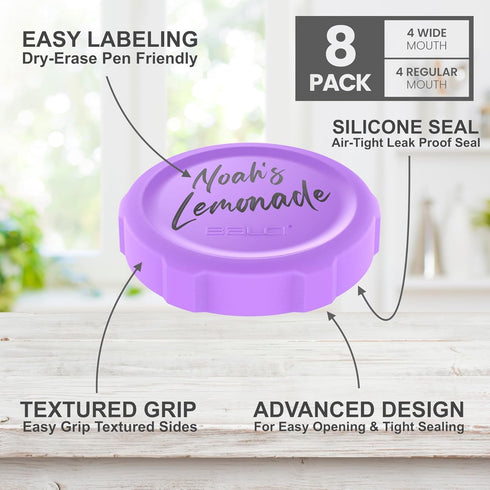 Premium Mason Jar Lids (8 Pack) - Heavy Duty, BPA Free Reusable Plastic Mason Jar Lids - Dry Canning Lid that fits Ball, Kerr & More - 4 Wide Mout...