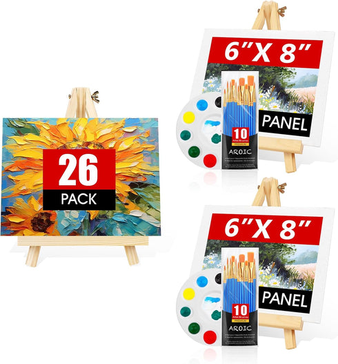 AROIC 26 PCS Professional Painting Set with Easels, 2 Wood Easels,20 Brushes with Nylon Brush Head,2 Drawing Boardart and 2 Palette, Painting Supp...
