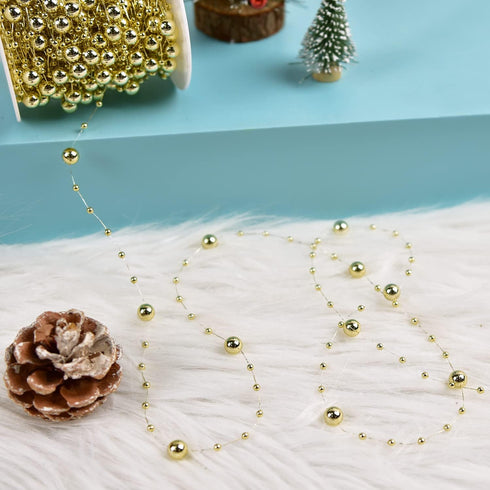 65.6Ft Christmas Tree Beads Garland Clearance, Fishing Line Artificial Pearls Beads String Roll Chain Faux Pearl Beaded Trims for Christmas Tree D...