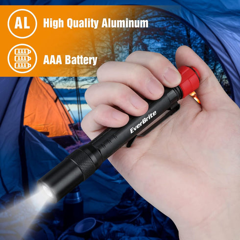 EverBrite Red Light Penlight Flashlight with 395nm UV Blacklight/White Light, Multi-Function LED Pocket Pen Light, AAA Batteries Included, for Nig...