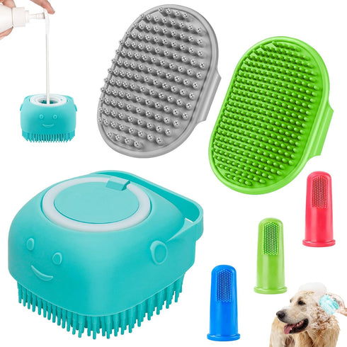 3PCS Dog Bath Brush | Dog Shampoo Brush | Dog Scrubber for Bath | Dog Bath Brush Scrubber | Dog Shower/Washing Brush with Adjustable Ring Handle f...