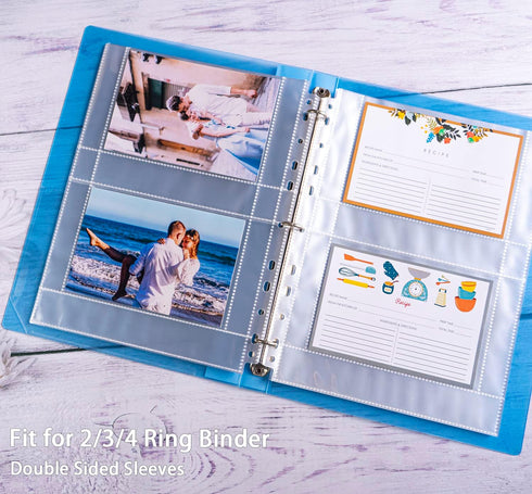 30 Pack 120 Pockets 4x6 Recipe Card Sleeves,3 Ring Binder Recipe Card Protector Pages,Double Sided 2 Pocket Refill Sheets for Recipe Book, 8.5x11 ...