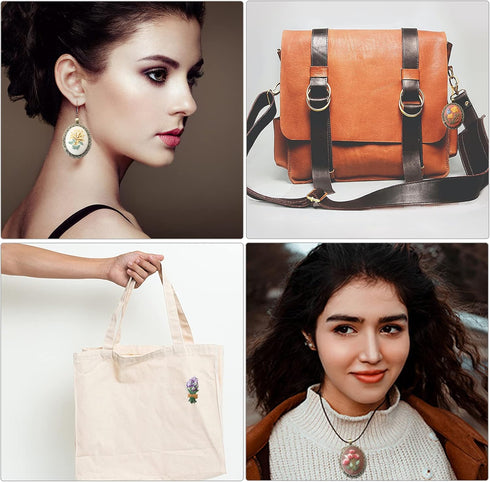 ZOCONE 4 Packs Embroidery Necklace Kit, Embroidery Pendant Kit Mini Cross Stitch Kit with 4 Hoops, Necklace, Pendant, Stamped Pattern Cloth, Instr...