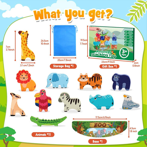 Animals Montessori Toddler Toys 2 3 4 5 6 7 Year Old Boys Girls Wooden Animal Blocks Stacking Toy Kids Birthday for Boy Girl Age 3-7 Educational T...