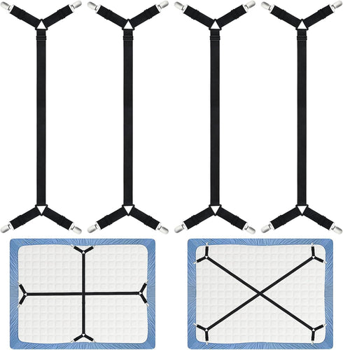 Morcheiong Bed Sheet Fasteners Straps - 4 Pack Adjustable Bed Sheet Holder Strap for Bedding Stays Bedsheet Tie Downs - Black...