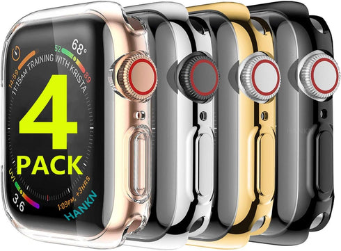 HANKN 4 Pack Case Compatible with Apple Watch Series 9 8 7 - 45mm Screen Protector Case, Soft TPU Full Coverage Plated Shockproof Smartwatch iWatc...