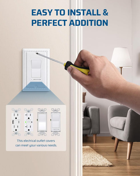 DEWENWILS 4 Pack Metal Outlet Covers, Outlet Wall Plates, Classic White Finish Light Switch Cover Plates, 4.92"×3.14" Sunken Pearls Decorative Wal...