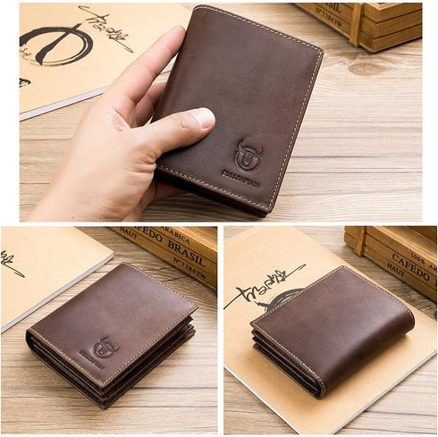 BULLCAPTAIN Genuine Leather Men Wallet Short Design Bifold Wallets Credit Card Holder for Mens (Brown)...