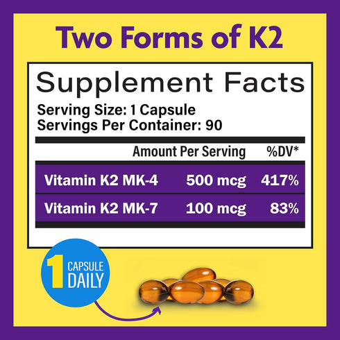 InnovixLabs Full Spectrum Vitamin K2 MK-7-90 Capsules - Vit K2 Vitamin Supplement with Trans Form MK7 & MK4-600 mcg - Supports General Health & Bo...