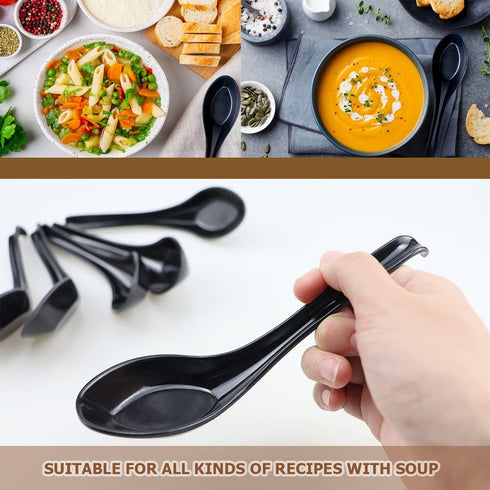 DOERDO 6PCS Soup Spoons Japanese Style Spoons Chinese Asian Soup Spoons With Long Handle for Kitchen Mixing, Baking, Cooking, Black...